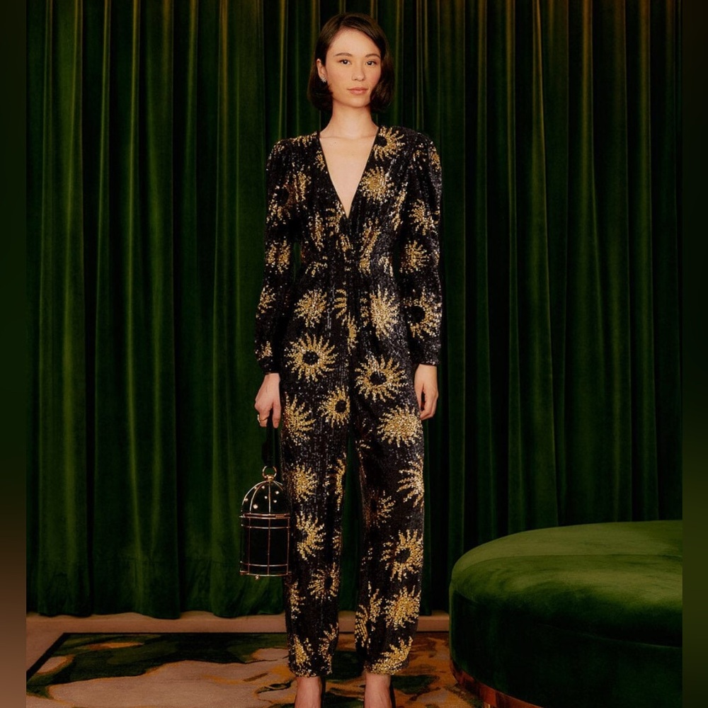 Farm Rio Sunny  Mood Sequin V Neck Jumpsuit